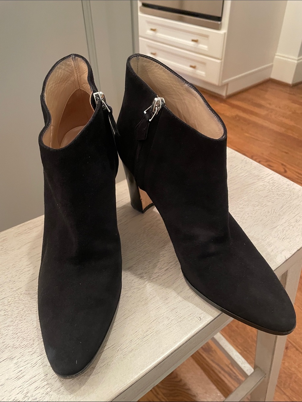 Manolo Blahnik Brustamod black suede ankle bootie sz 38.5